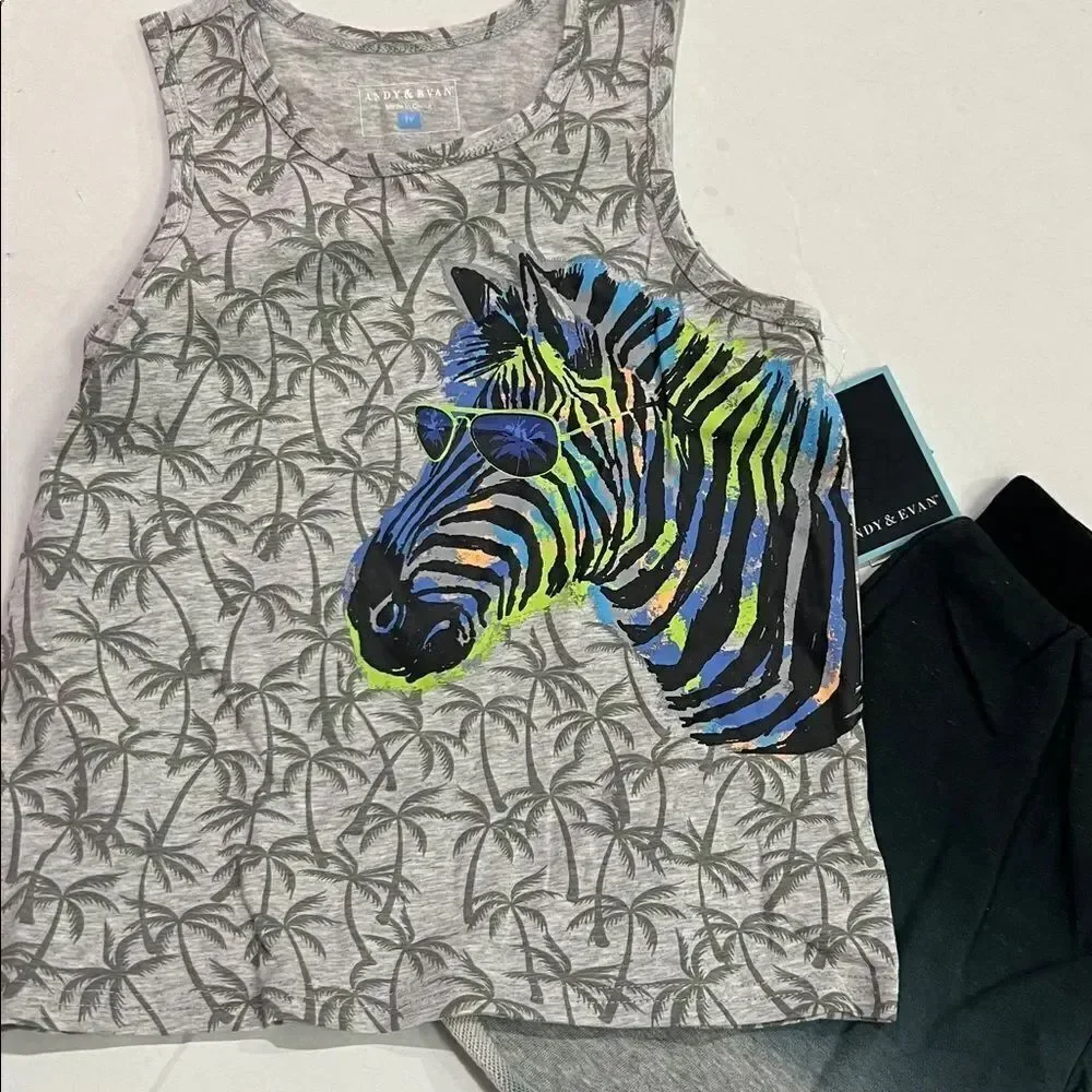 Andy & Evan gray Zebra print 2 piece matching short set NWT
